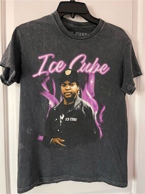 Ice Cube Graphic Short Sleeve Tee in Black with Purple Accents
